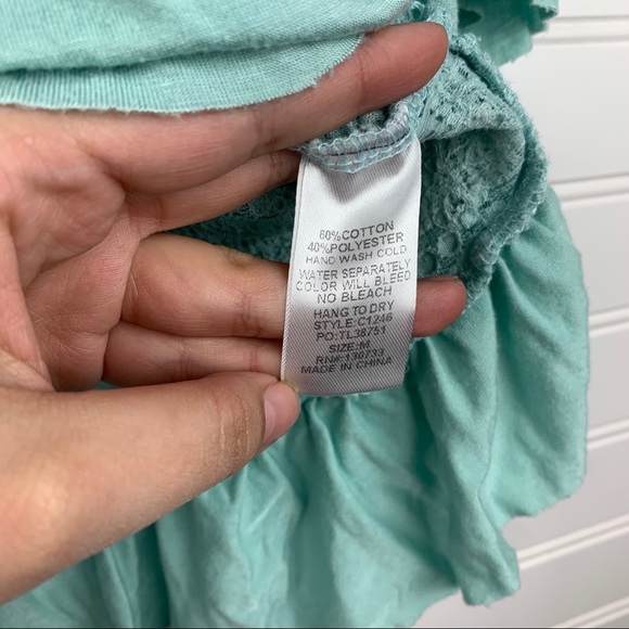 Umgee Dusty Mint Crochet Bell Sleeve Ruffle Top - Picture 7 of 9